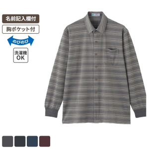 ケアファッション 綿混スナップ釦ニットシャツ グレー Mサイズ