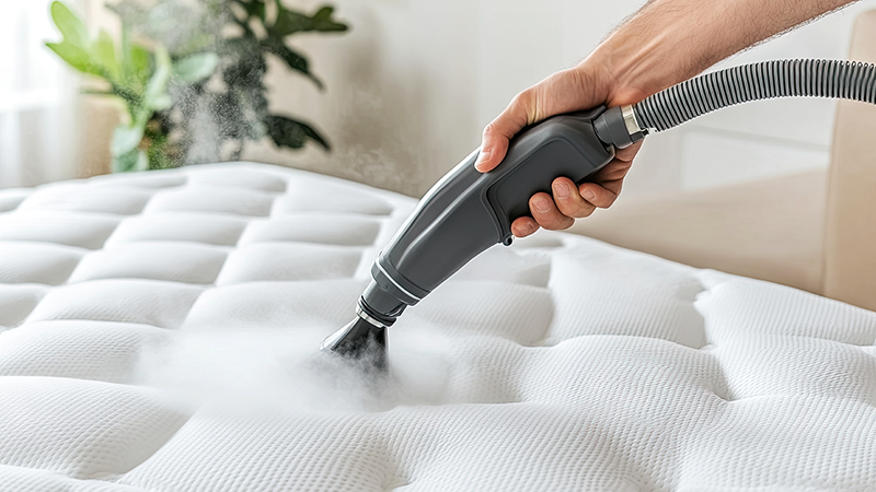 マットレスを掃除する人