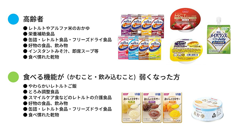 高齢者や要配慮者向けの食品備蓄例