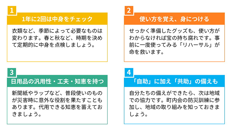 減災グッズをそろえる4つの心がけ